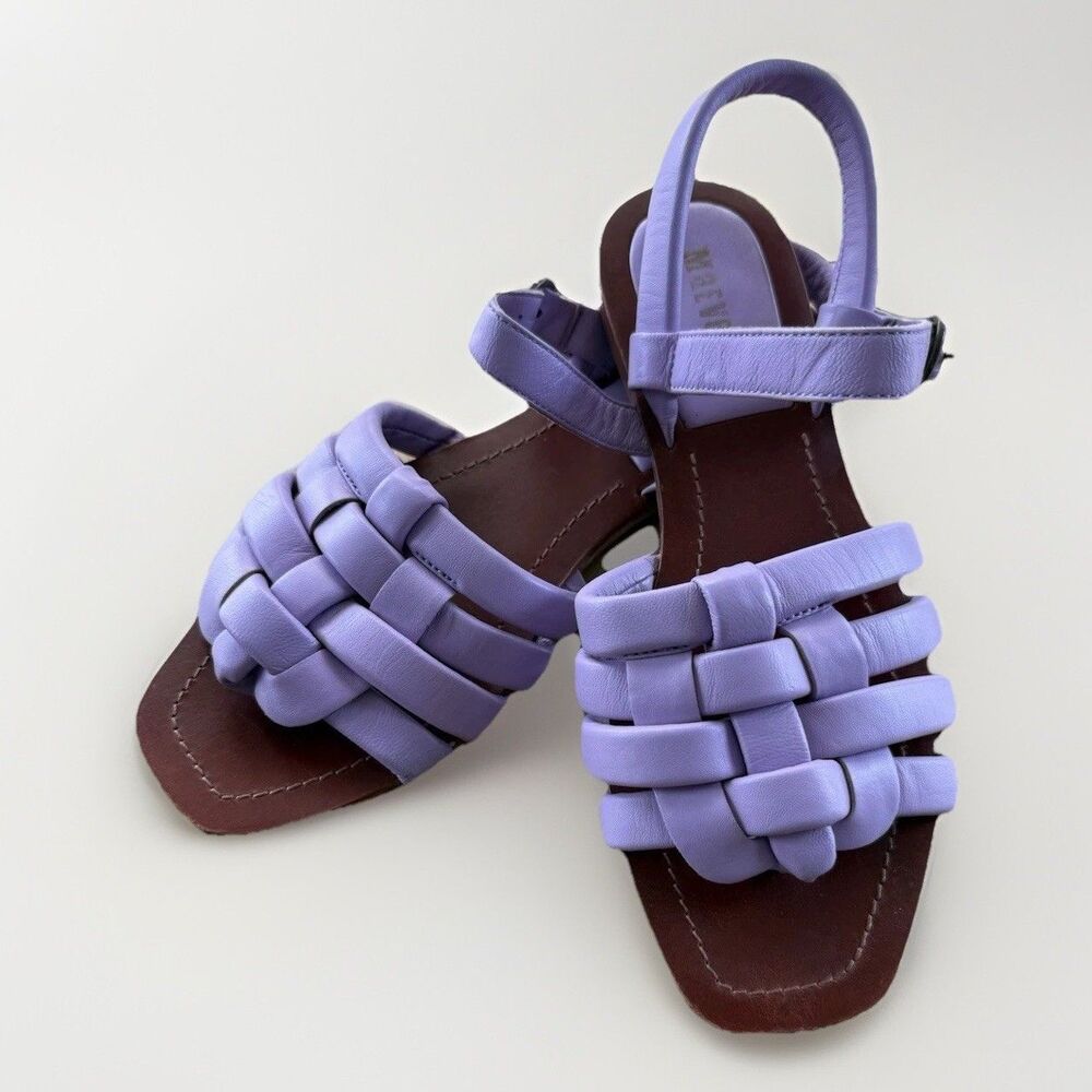 Anthropologie Maeve Woven Puff Sandals Size 8 Leather Lavender Open Toe Thong